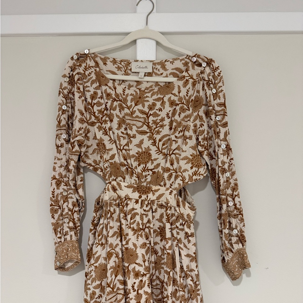 Cleobella Brown and Cream Floral Long Sleeve Dress - Picture 3 of 7